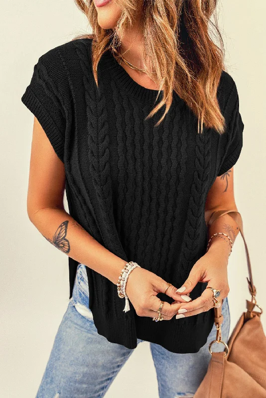 Classic And Versatile Cable-Knit Side Slit Sweater Vest