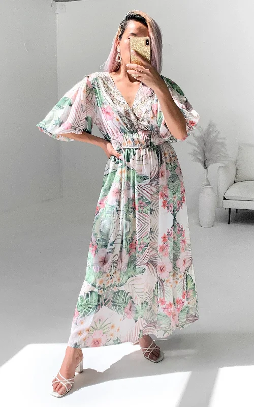 Effortless Dressing Jordina Gem Embellished Maxi Dress - Tropical Print