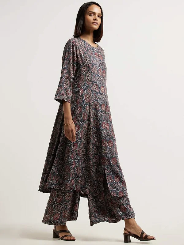 Youthful Style Zuba Motif Print Indigo Palazzos