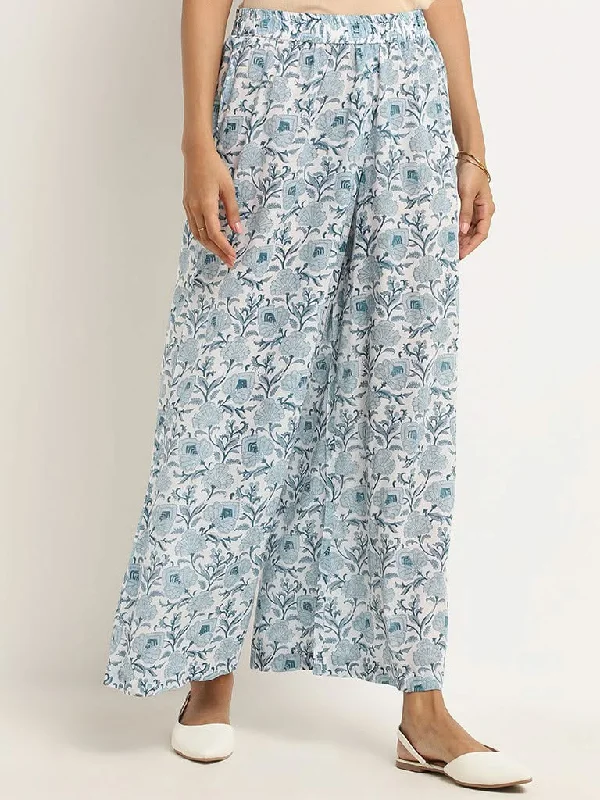 Retro Style Zuba Blue Floral Palazzos