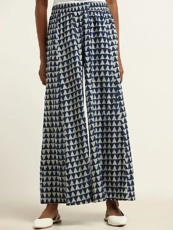 Casual Comfort Utsa Blue Printed Palazzos