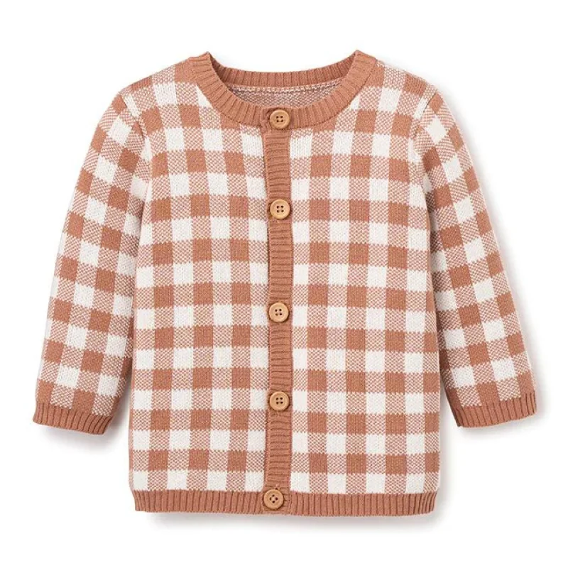 Free And Comfortable Rust Gingham Cardigan