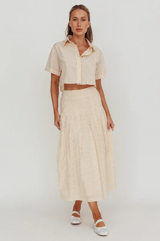 Spiritual Vitality Zealous A-Line Striped Midi Skirt Beige/Off White