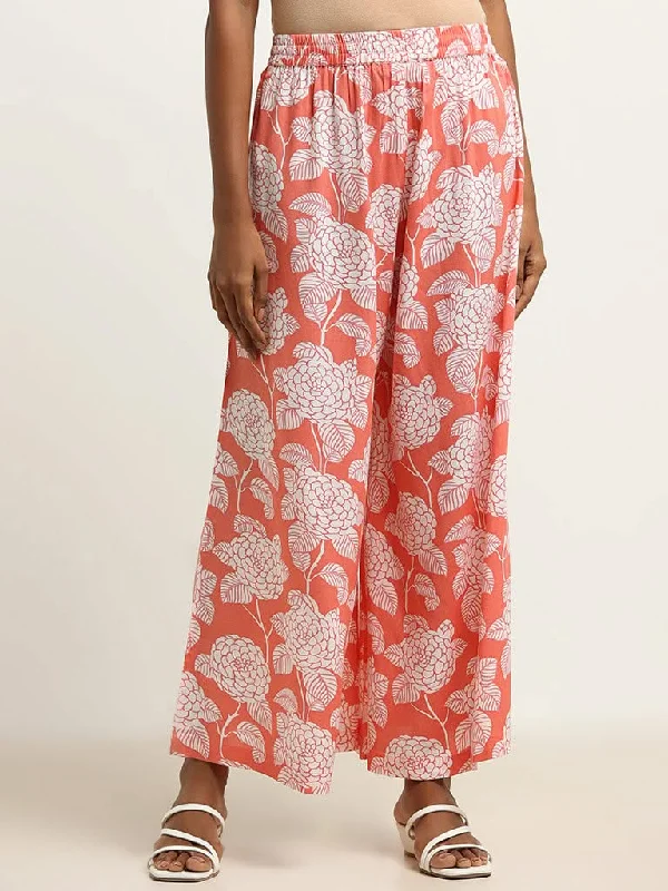 Elegant And Lazy Utsa Coral Floral Printed Palazzos