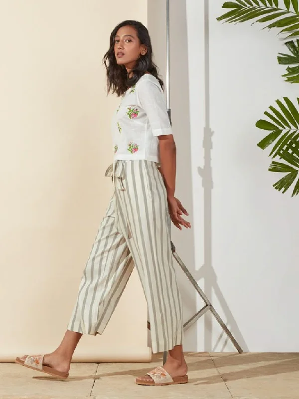 End Of The Year Bombay Paisley Off White Palazzos With Belt