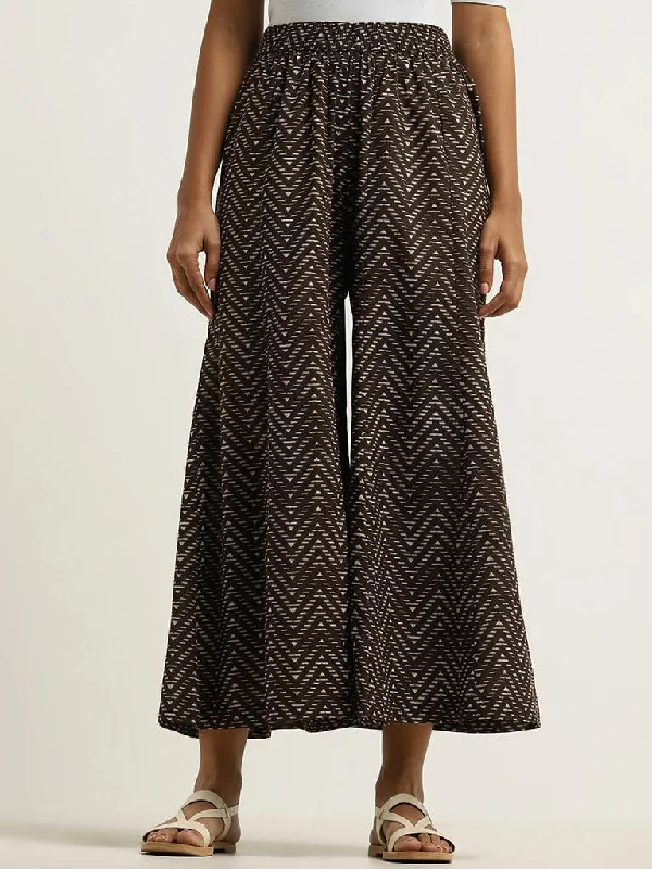 New Design Utsa Brown Zig-Zag Printed Palazzos