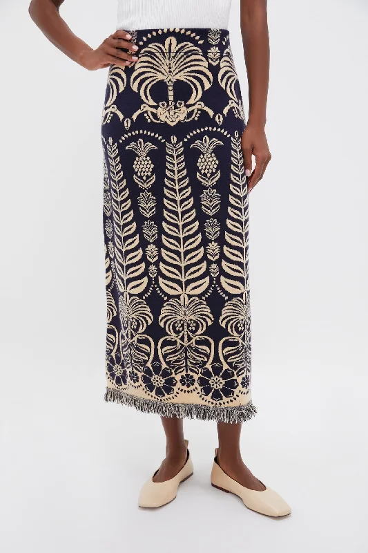 Embroidered Letters Blue Knit Ainika Tropical Splendor Skirt