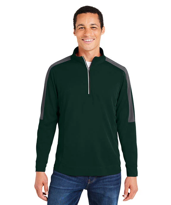 Chic Lounge CE404 - Core 365 Mens Market Snag Protect Mesh Colorblock Quarter-Zip | Forest/Carbon