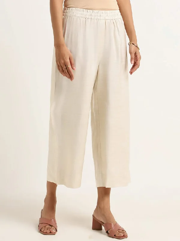 Soft Style Zuba Off-White Plain Palazzos