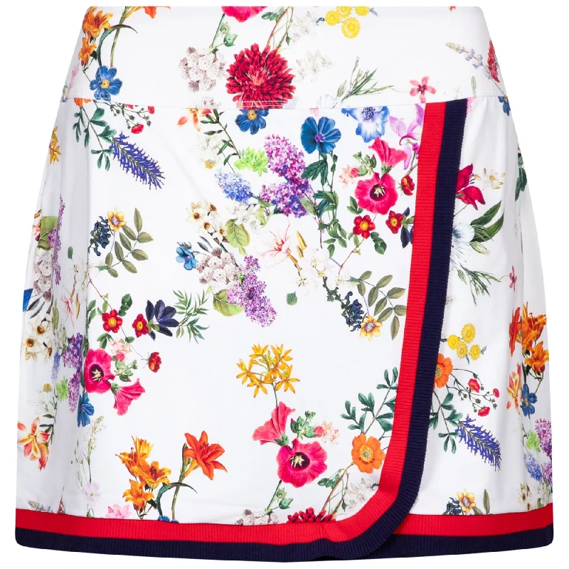 Single-shoulder Neck Design Womens Faux Wrap Skirt White Multi Floral - SS25