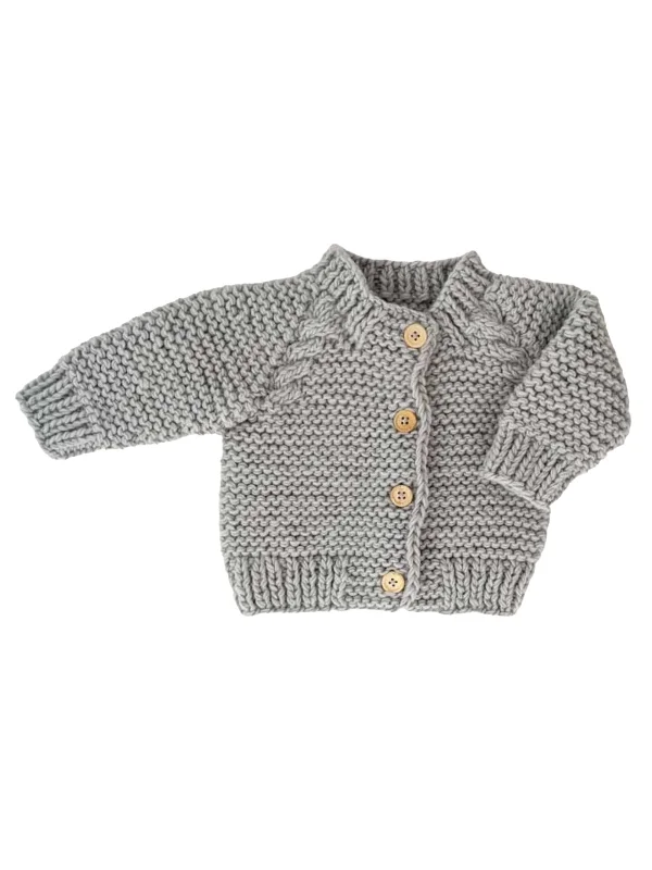 Soft Textures Garter Stitch Cardigan Sweater, Ice Grey