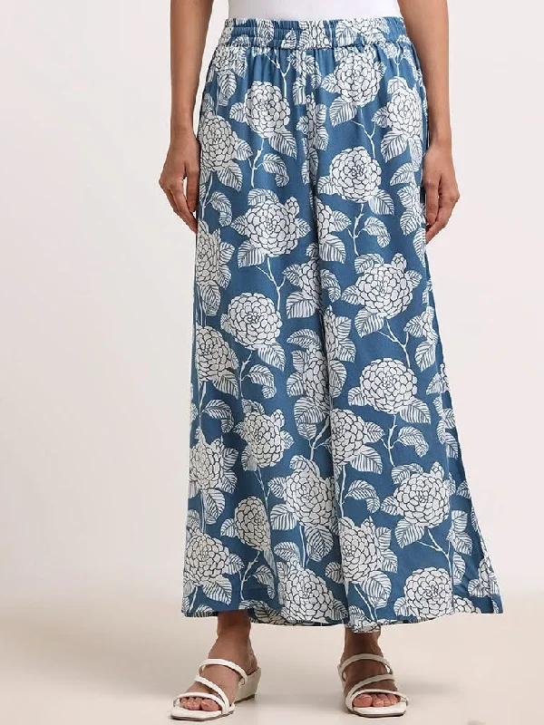 Sports Cool Utsa Blue Floral Printed Palazzos
