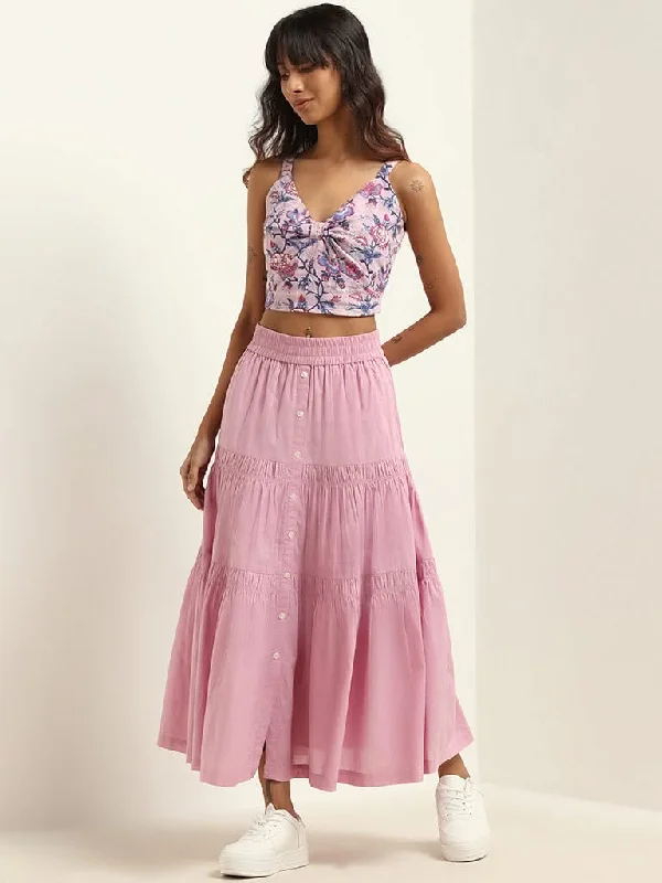 Round neck design Bombay Paisley Lilac Cotton Maxi Skirt