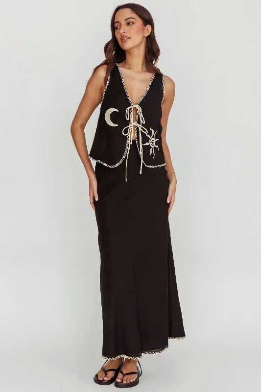 French Style Dose Of Sunshine Blanket Stitch Skirt Black