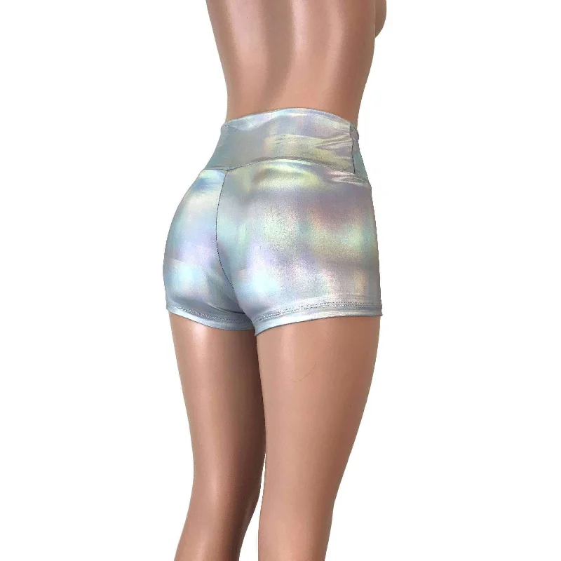 Loose Fit High Waisted Booty Shorts - Opal Holographic
