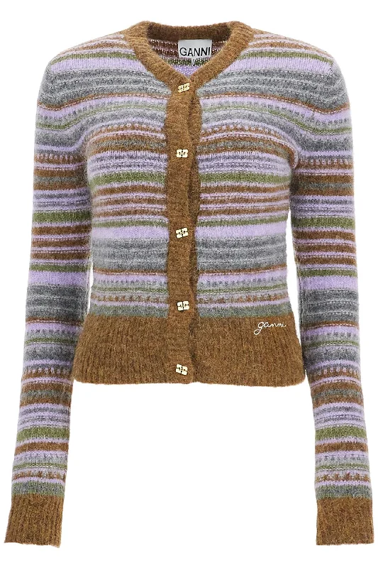 Comfortable Looks Ganni Women's Soft Striped Cardigan With Fluffy