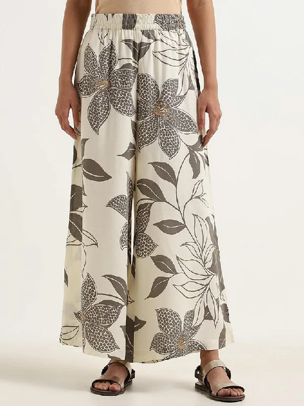 Exquisite workmanship Utsa Grey Bold Floral Cotton Palazzos