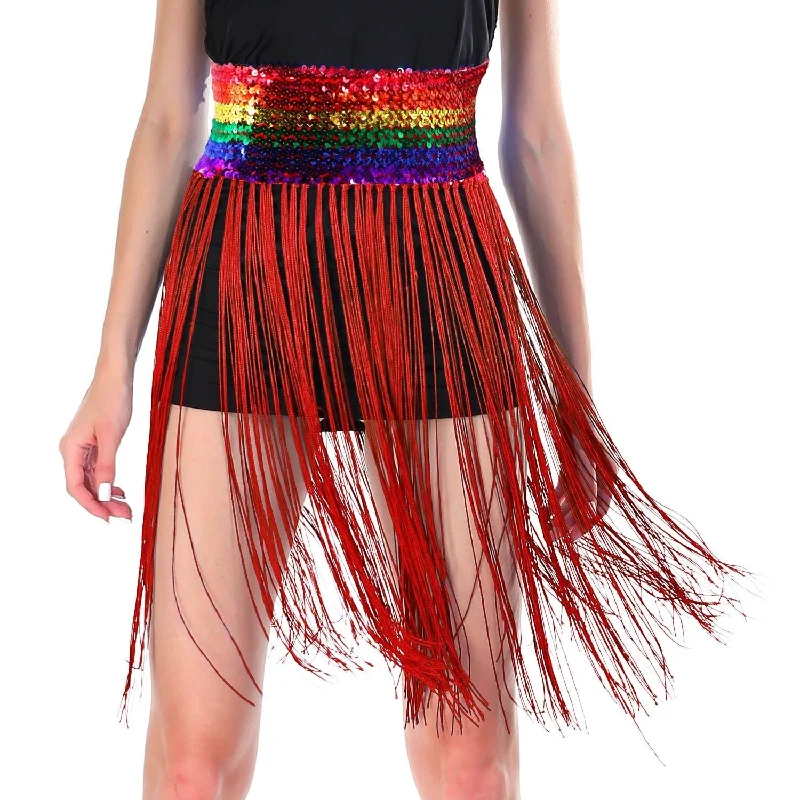 Versatile Items Sequin Belt w/Fringe Skirt Belly Dance Dancer Costume Party - Rainbow