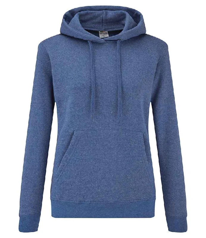 Floral Prints Fruit of the Loom Classic Lady Fit Hooded Sweatshirt | Heather Royal