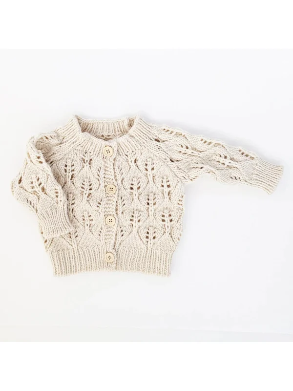 Soft Style Leaf Lace Cardigan Sweater, Natural