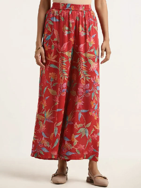 Elegant Series Zuba Red Printed Cotton Palazzos