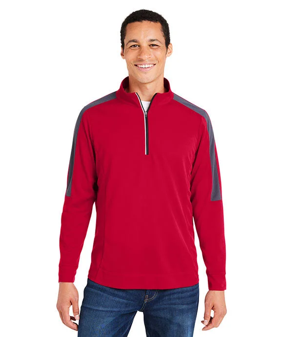 Stylish Wear CE404 - Core 365 Mens Market Snag Protect Mesh Colorblock Quarter-Zip | Classic Red/Carbon