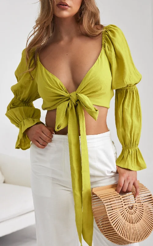 Minimal Style Aleesha Wrap Crop Top - Chartreuse Yellow