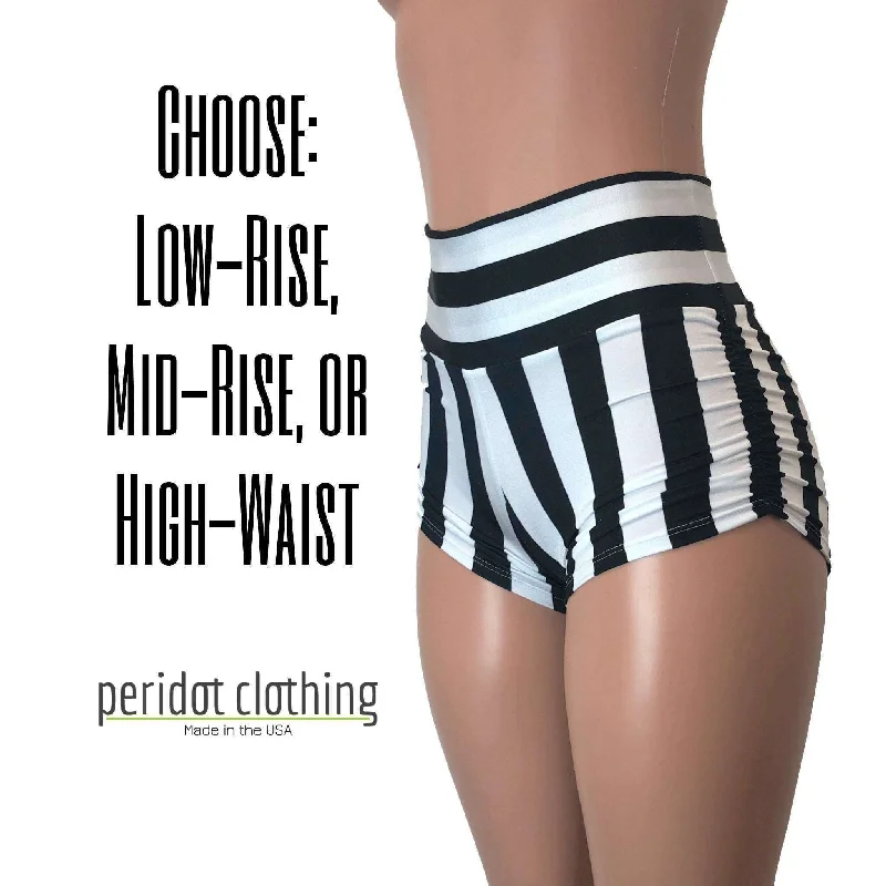Elegant and noble Ruched Booty Shorts - Black & White Stripe Scrunch Shorts