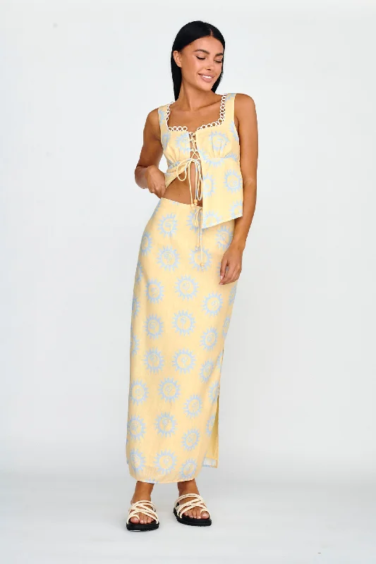 Elegant And Noble Sun Days Midi Skirt Sun Lemon