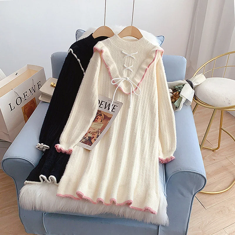 Designer Style Knitted bottomed dress foreign style aging wool dress  5097
