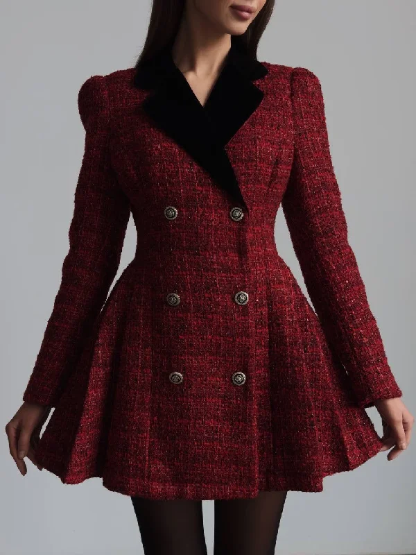 New Season Series Vintage-Inspired Burgundy Tweed Coat Dress