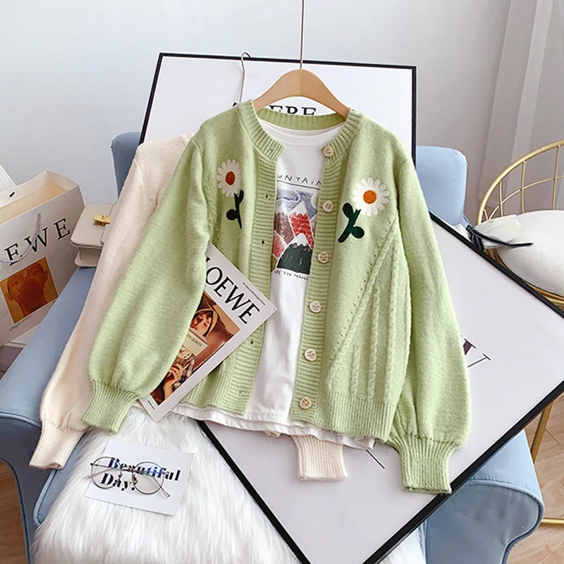 Chic Comfort Embroidered sweater coat cardigan female  5119