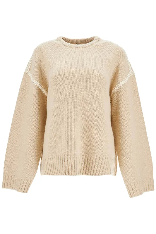 Simple Elegance Toteme Women's  Wool And Cashmere Sweater With Embroidery