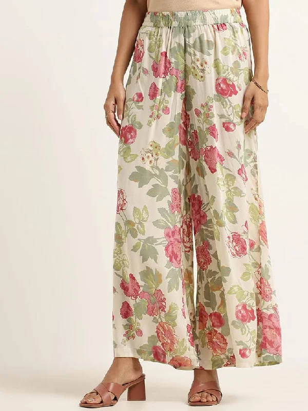 Personalized print Zuba Off-White Floral Palazzos