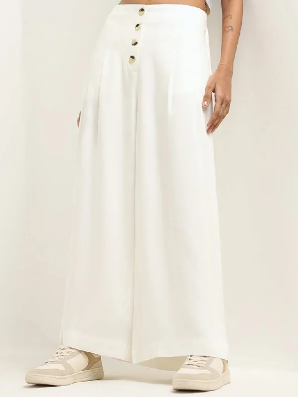 Street Graffiti Design Bombay Paisley White Plain Cotton Palazzos