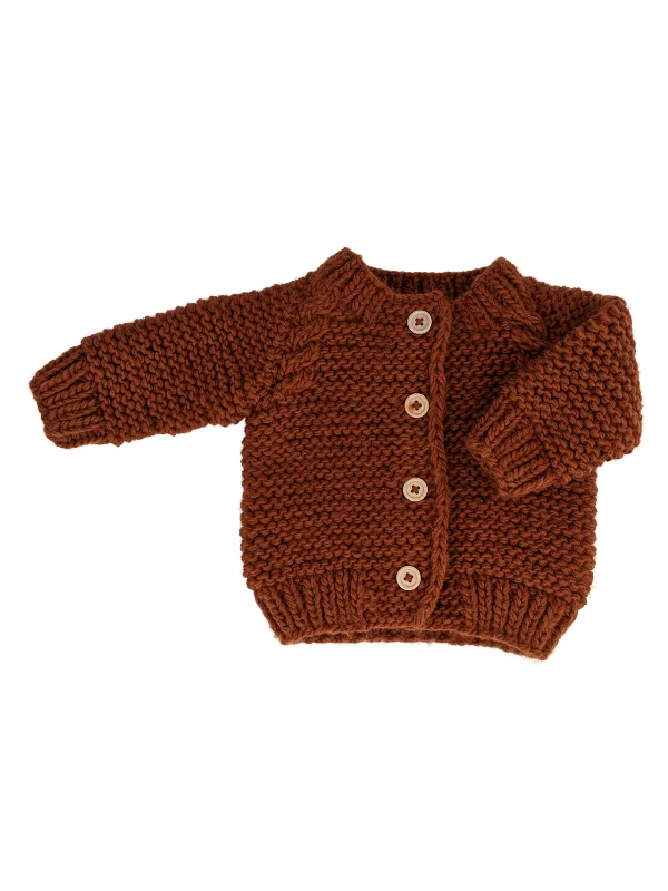 Retro Skirt Design Garter Stitch Cardigan Sweater, Chili