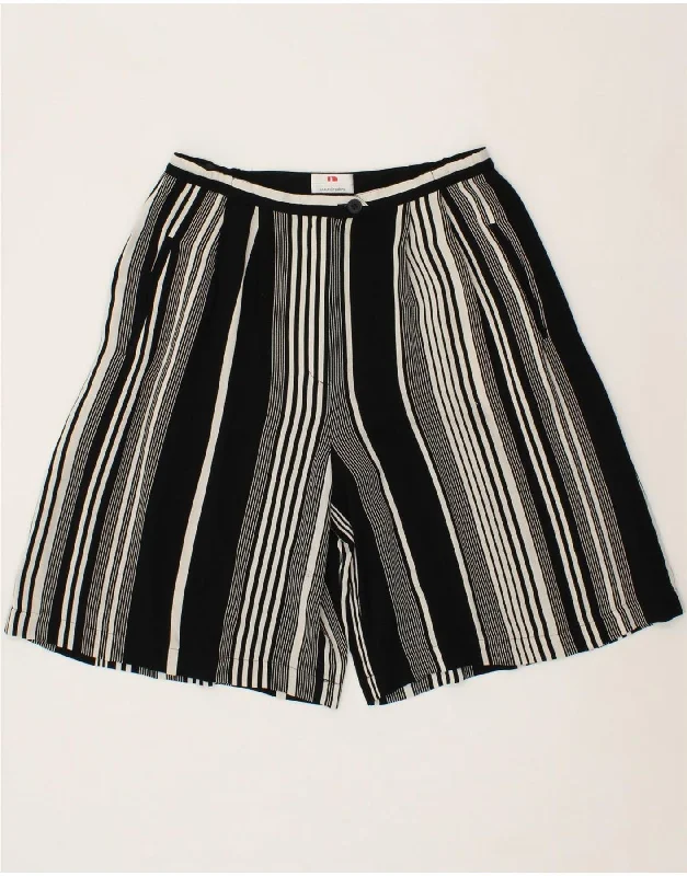 Round neck design VINTAGE Womens High Waist Casual Shorts UK 14 Large W28 Black Striped