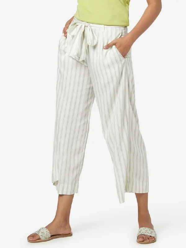 French Style Bombay Paisley Off White Palazzos with Belt