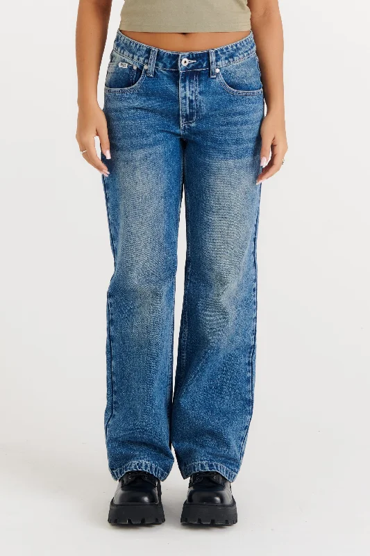Printed pattern Relaxed Straight Leg Jean Blue