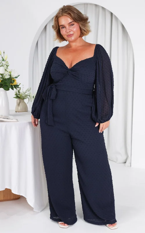 Casual Chic Harry Wide Leg Jumpsuit - Navy Texture