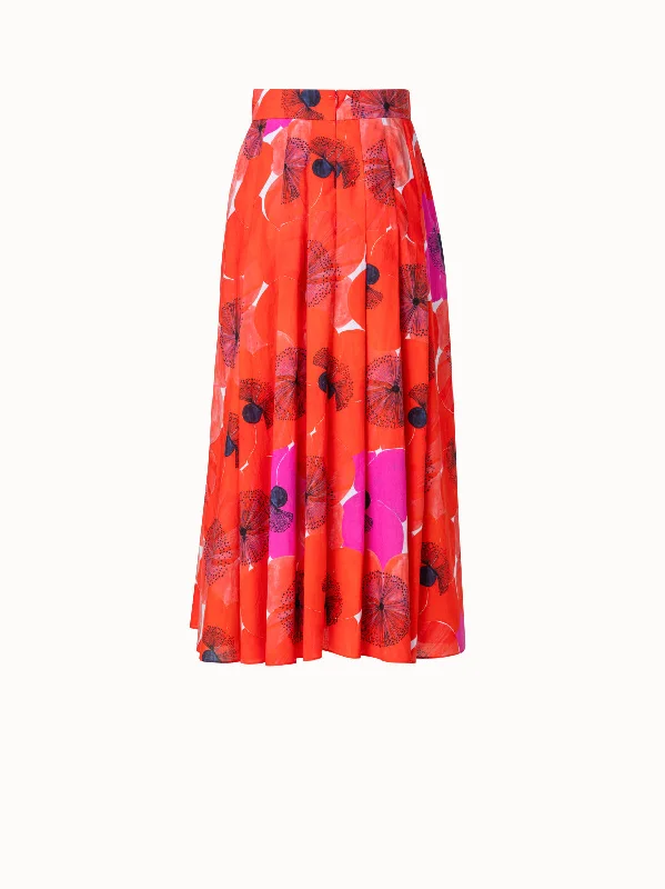 Free Design Cotton Voile A-line Skirt with Poppy Print