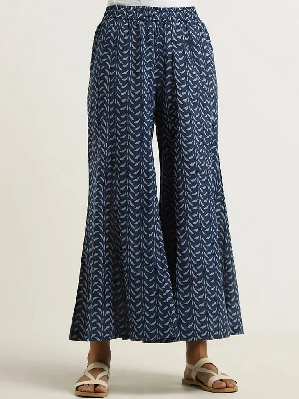 Fashion Touch Utsa Indigo Zig-Zag Printed Palazzos