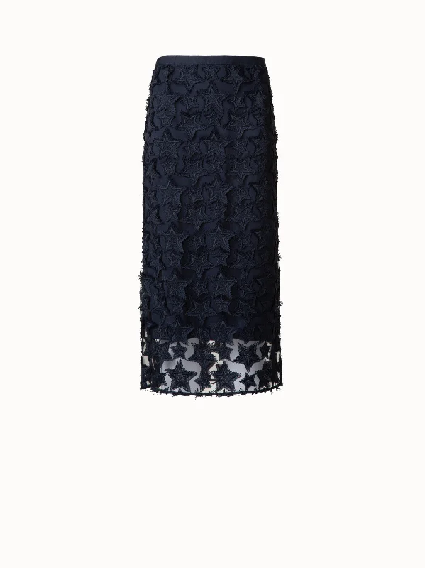 British Style Midi Skirt with 3D Star Embroidery