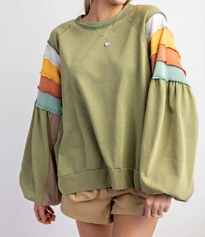 Casual Street Mineral Washed Pullover In Sage