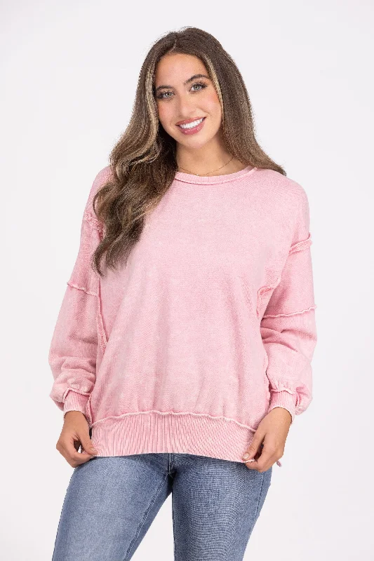 Street Style Suit Long Days Women's Crew Neck Raw Seam Sweater