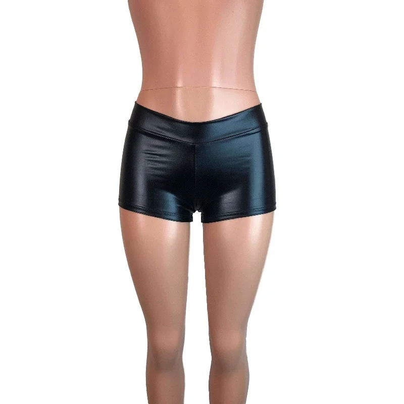 Outdoor Trend Low Rise Booty Shorts - Black Metallic "Wet Look"