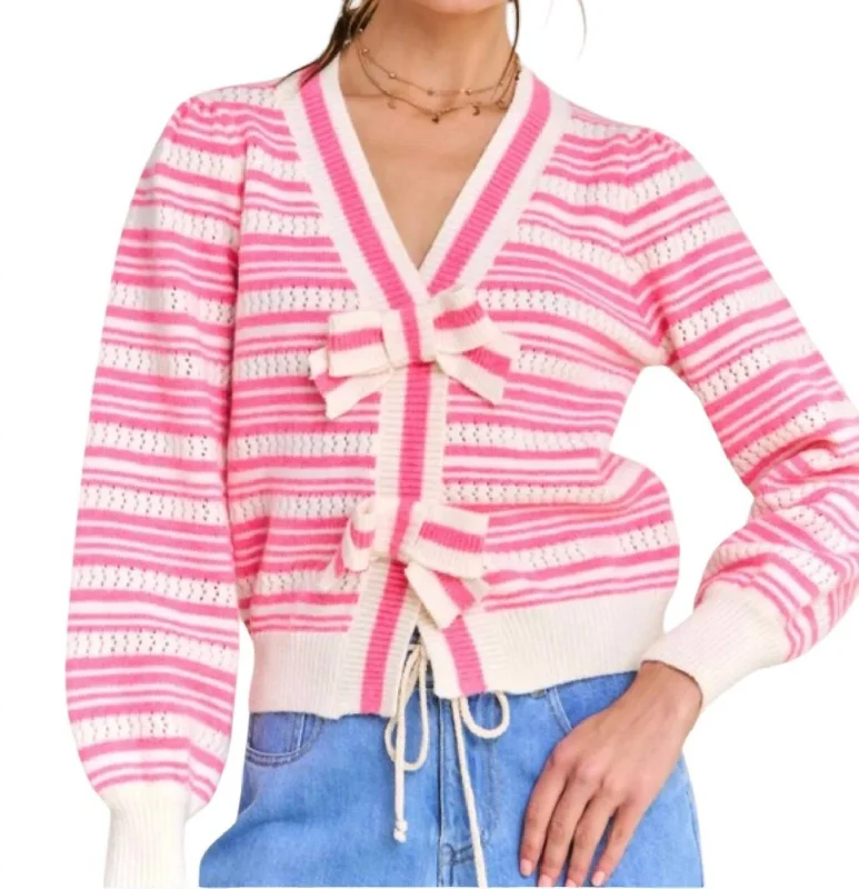 Sweet breath Stripe Knit Cardigan In Pink