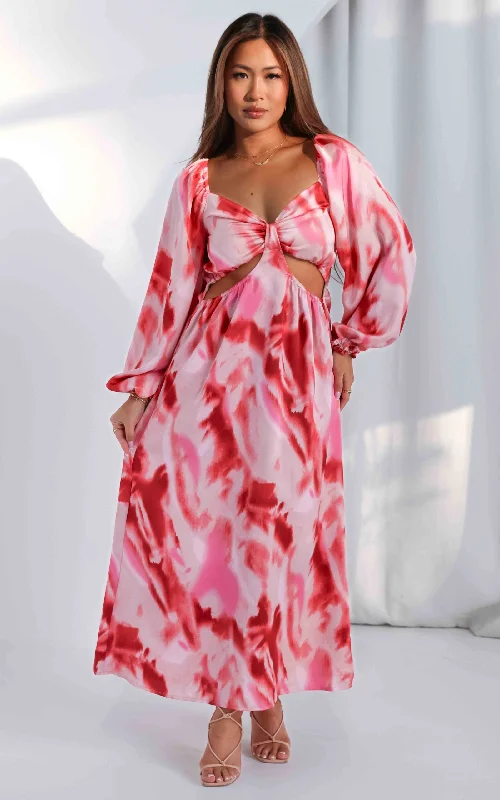 Comfortable Mind Shanade Maxi Dress - Pink Abstract Print