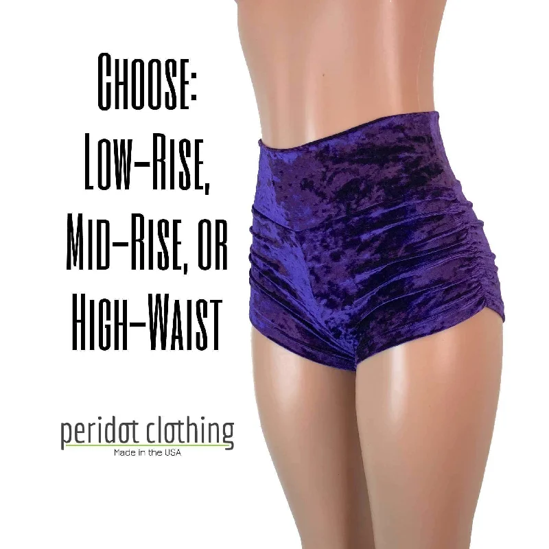 Classic style Ruched Booty Shorts - Purple Crushed Velvet