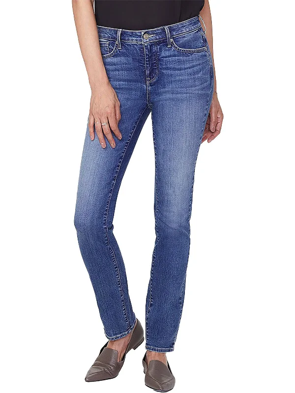 Classic Design Womens Mid-Rise Medium Wash Slim Jeans